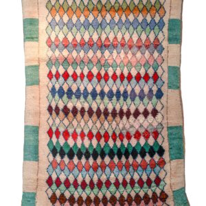Large Colorful Harlequin Berber Rug – Vibrant Diamond Lattice with Teal Border