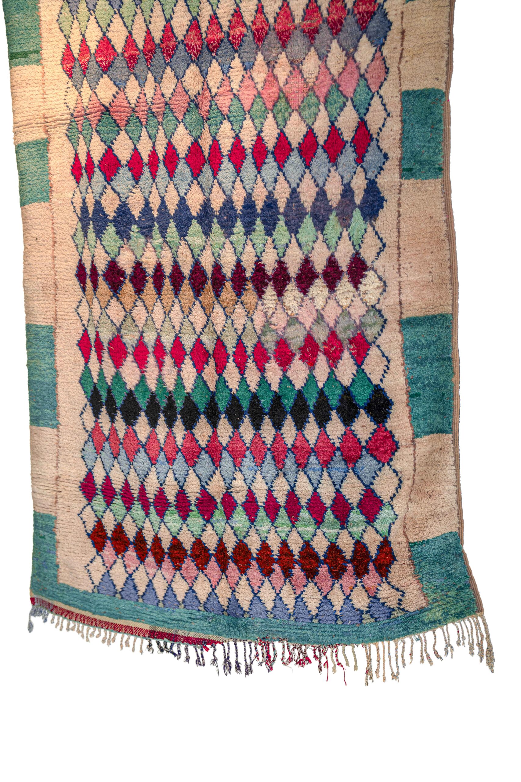 Large Colorful Harlequin Berber Rug – Vibrant Diamond Lattice with Teal Border - Image 3