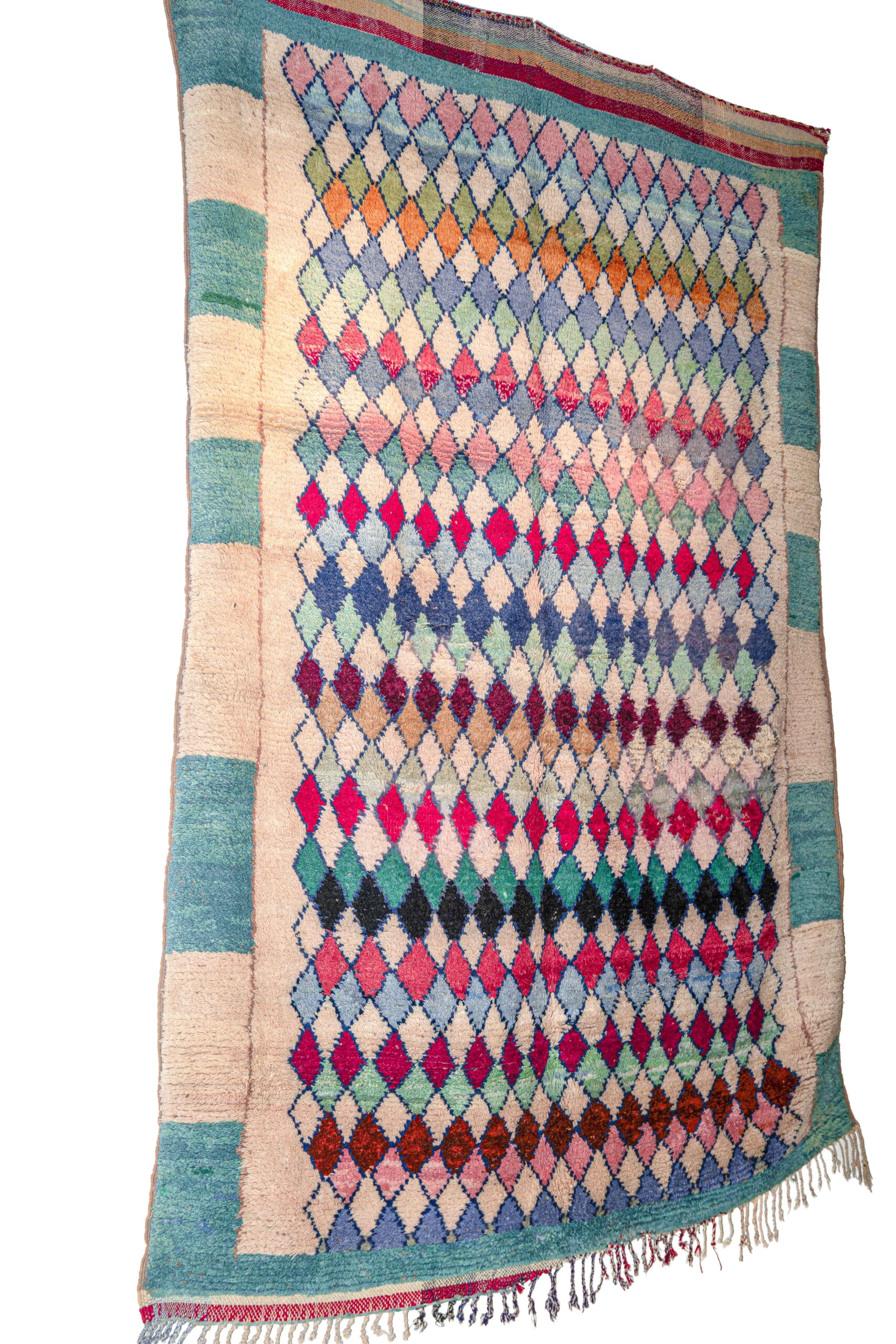 Large Colorful Harlequin Berber Rug – Vibrant Diamond Lattice with Teal Border - Image 2