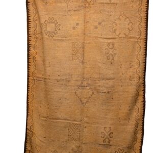 Rustic Earthy Ochre Moroccan Flatweave – Vintage Tribal Rug with Dark Border