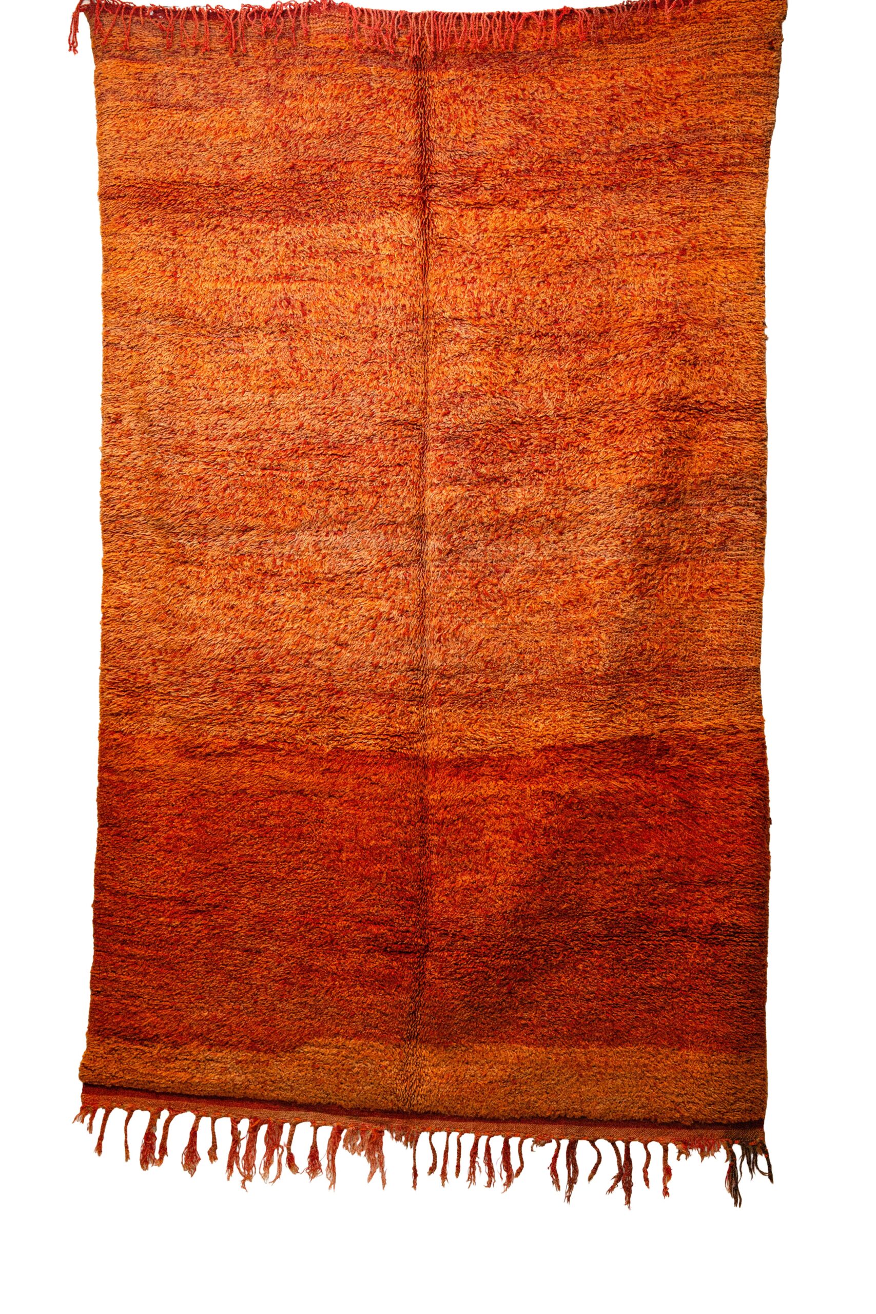 Vibrant Amber & Terracotta Gradient Berber Rug – Hand-Knotted Plush Wool Shag