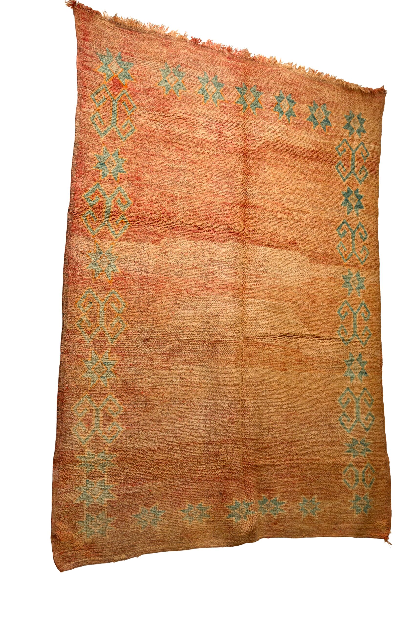 Faded Terracotta & Teal Framed Berber Rug – Heavyweight Hand-Knotted Wool Shag - Image 2