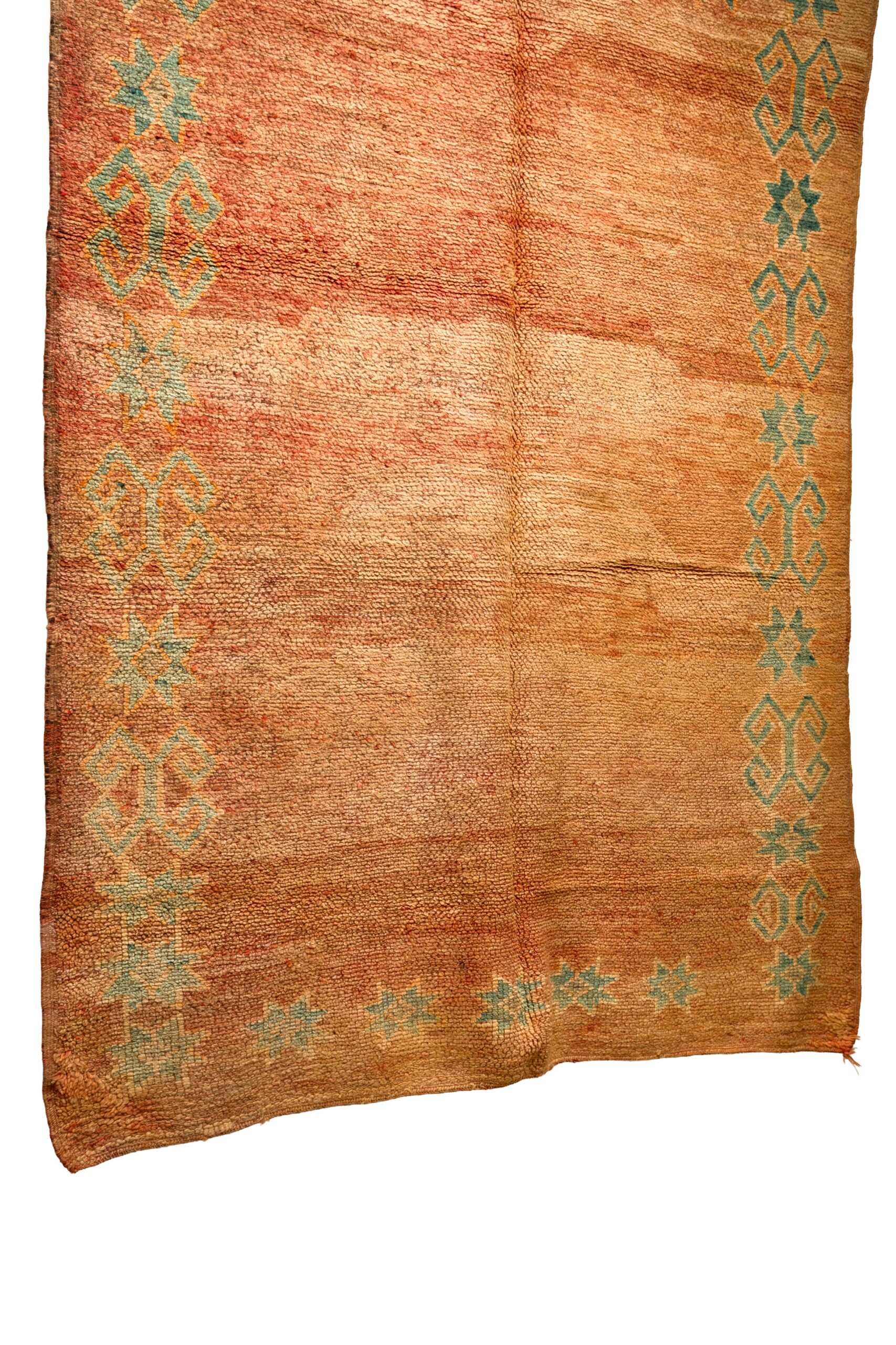 Faded Terracotta & Teal Framed Berber Rug – Heavyweight Hand-Knotted Wool Shag - Image 4