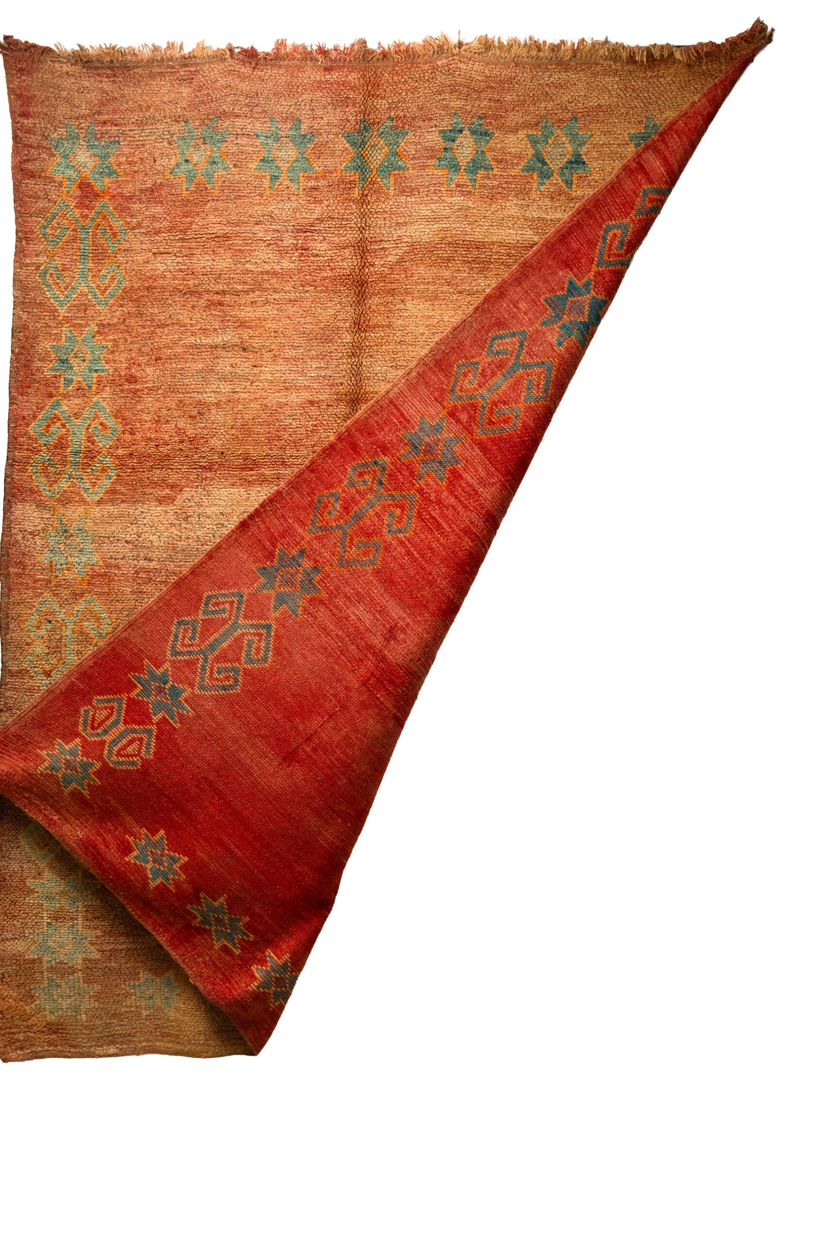 Faded Terracotta & Teal Framed Berber Rug – Heavyweight Hand-Knotted Wool Shag - Image 3