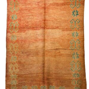 Faded Terracotta & Teal Framed Berber Rug – Heavyweight Hand-Knotted Wool Shag