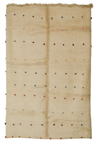 Authentic Berber Wool Rug – Minimalist Cream with Colorful Tufted Dots
